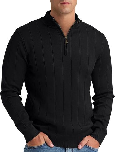 Aimeilgot Mens Quarter Zip Sweaters Mock Neck Casual Long Sleeve Knitted Soft Slim Fit Classic Pullover Polo Sweater in Saudi Arabia