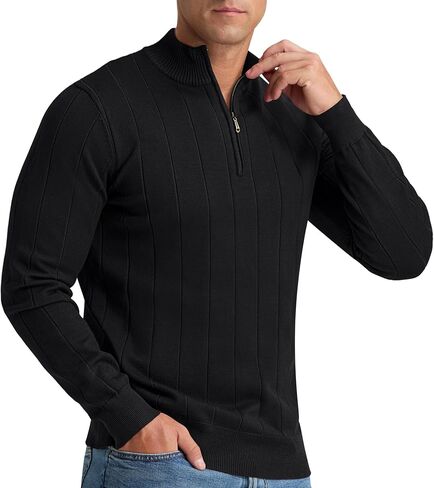 Aimeilgot Mens Quarter Zip Sweaters Mock Neck Casual Long Sleeve Knitted Soft Slim Fit Classic Pullover Polo Sweater in Saudi Arabia