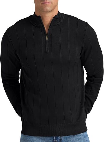 Aimeilgot Mens Quarter Zip Sweaters Mock Neck Casual Long Sleeve Knitted Soft Slim Fit Classic Pullover Polo Sweater in Saudi Arabia