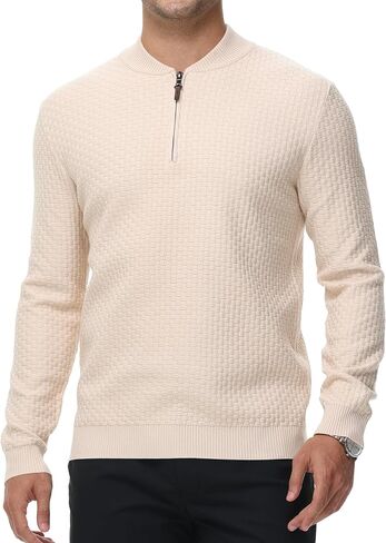 YuKaiChen كنزات رجالية ربع سحاب رقبة دائرية سترة بولو بلوفر كاجوال بسحاب منسوج هينلي كم طويل in Kuwait