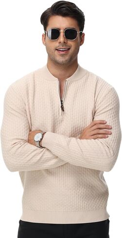 YuKaiChen كنزات رجالية ربع سحاب رقبة دائرية سترة بولو بلوفر كاجوال بسحاب منسوج هينلي كم طويل in Kuwait