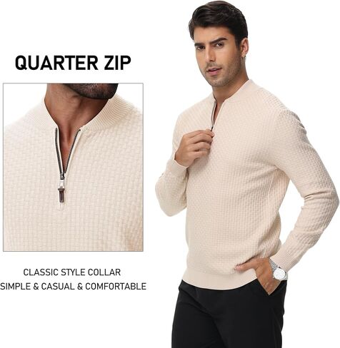 YuKaiChen كنزات رجالية ربع سحاب رقبة دائرية سترة بولو بلوفر كاجوال بسحاب منسوج هينلي كم طويل in Kuwait