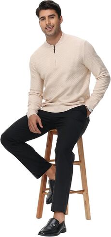 YuKaiChen كنزات رجالية ربع سحاب رقبة دائرية سترة بولو بلوفر كاجوال بسحاب منسوج هينلي كم طويل in Kuwait