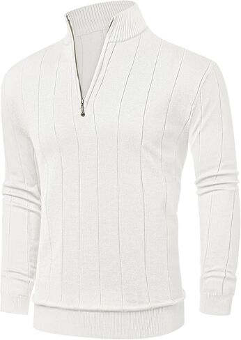Aimeilgot Mens Quarter Zip Sweaters Mock Neck Casual Long Sleeve Knitted Soft Slim Fit Classic Pullover Polo Sweater in Saudi Arabia