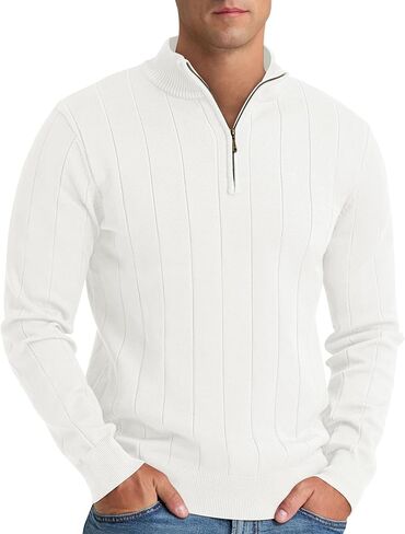 Aimeilgot Mens Quarter Zip Sweaters Mock Neck Casual Long Sleeve Knitted Soft Slim Fit Classic Pullover Polo Sweater in Saudi Arabia