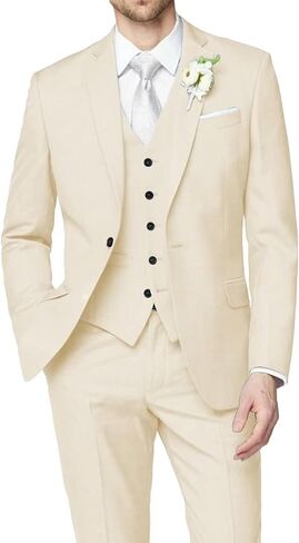 HUUTOE Men's 3 Piece Suits Slim Fit Wedding Groomsmen Prom Business Suit One Button Blazer Jacket Vest Pants Tuxedo Set in Saudi Arabia