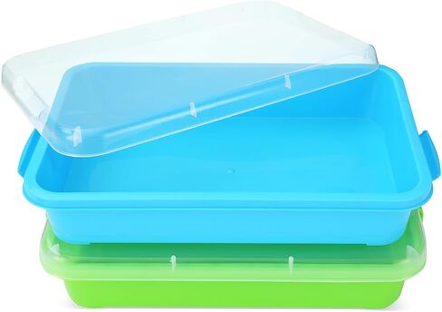 Sensory Bin Sand Tray with Lid for Toddlers 2 Pcs 15in Portable Sandbox Toy Large Plastic Tray for Kids 3 4 5 6 Fill with Sand, Water, Beads, and More (Green+Blue) in Kuwait