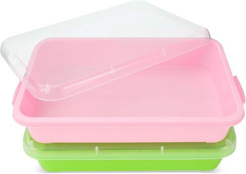 Sensory Bin Sand Tray with Lid for Toddlers 2 Pcs 15in Portable Sandbox Toy Large Plastic Tray for Kids 3 4 5 6 Fill with Sand, Water, Beads, and More (Green+Blue) in Kuwait