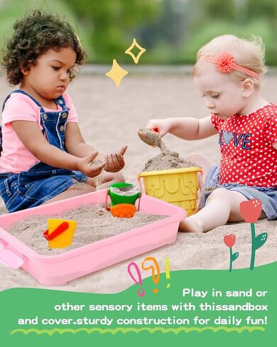Sensory Bin Sand Tray with Lid for Toddlers 2 Pcs 15in Portable Sandbox Toy Large Plastic Tray for Kids 3 4 5 6 Fill with Sand, Water, Beads, and More (Green+Blue) in Kuwait