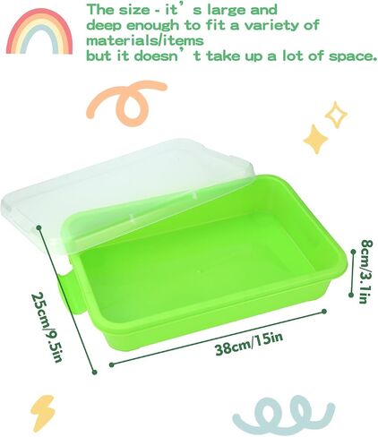 Sensory Bin Sand Tray with Lid for Toddlers 2 Pcs 15in Portable Sandbox Toy Large Plastic Tray for Kids 3 4 5 6 Fill with Sand, Water, Beads, and More (Green+Blue) in Kuwait