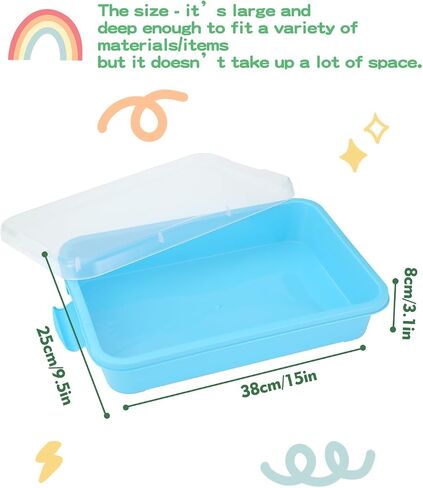 Sensory Bin Sand Tray with Lid for Toddlers 2 Pcs 15in Portable Sandbox Toy Large Plastic Tray for Kids 3 4 5 6 Fill with Sand, Water, Beads, and More (Green+Blue) in Kuwait