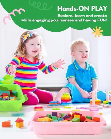 Sensory Bin Sand Tray with Lid for Toddlers 2 Pcs 15in Portable Sandbox Toy Large Plastic Tray for Kids 3 4 5 6 Fill with Sand, Water, Beads, and More (Green+Blue) in Kuwait