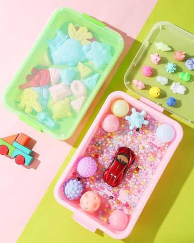 Sensory Bin Sand Tray with Lid for Toddlers 2 Pcs 15in Portable Sandbox Toy Large Plastic Tray for Kids 3 4 5 6 Fill with Sand, Water, Beads, and More (Green+Blue) in Kuwait