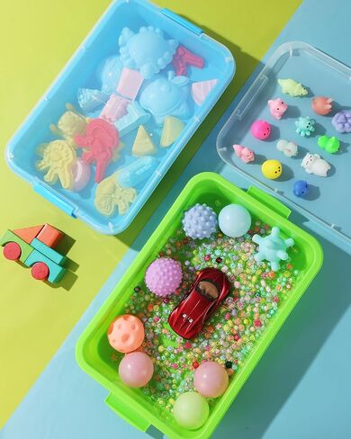 Sensory Bin Sand Tray with Lid for Toddlers 2 Pcs 15in Portable Sandbox Toy Large Plastic Tray for Kids 3 4 5 6 Fill with Sand, Water, Beads, and More (Green+Blue) in Kuwait
