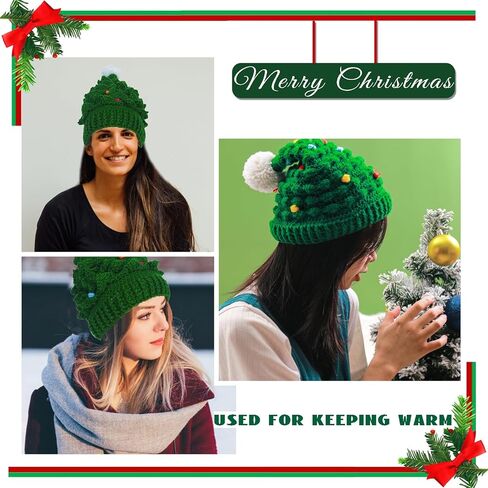 Christmas Tree Knit Hat Christmas Winter Knitted Crochet Beanie for Women Men Holiday Party Costume New Year Gift in Saudi Arabia