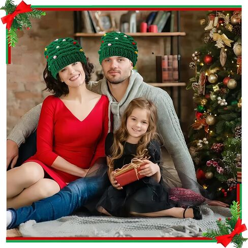 Christmas Tree Knit Hat Christmas Winter Knitted Crochet Beanie for Women Men Holiday Party Costume New Year Gift in Saudi Arabia