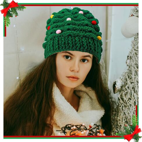 Christmas Tree Knit Hat Christmas Winter Knitted Crochet Beanie for Women Men Holiday Party Costume New Year Gift in Saudi Arabia