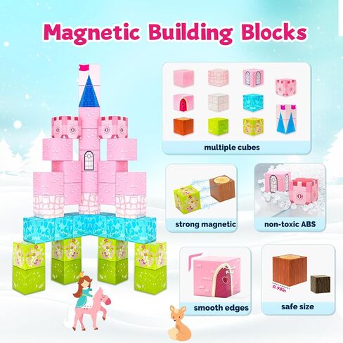 Hiwawind 40Pcs Magnetic Blocks, 1-Inch Pastel Rainbow Magnetic Cubes (Triangles & Quarter Circles), Montessori Sensory Autism Toys for Boys & Girls, Ideal for Kids Ages 3+ in Saudi Arabia