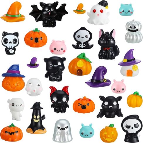 Chunful 30 Pcs Mini Resin Figures Halloween Miniatures Figures Pumpkin Ghost Skull Miniatures Bulk for Halloween Party Favors Bag Fillers Garden Dollhouse Decor in Saudi Arabia