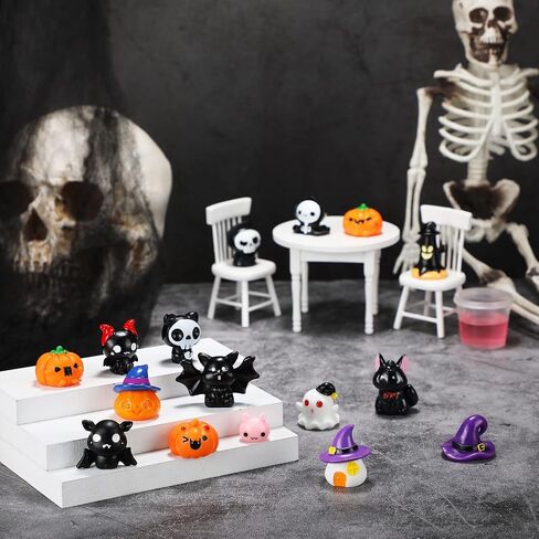 Chunful 30 Pcs Mini Resin Figures Halloween Miniatures Figures Pumpkin Ghost Skull Miniatures Bulk for Halloween Party Favors Bag Fillers Garden Dollhouse Decor in Saudi Arabia