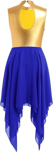 IBAKOM Praise Dance Dress for Women Gold Metallic Chiffon Asymmetric Skirt Lyrical Contemporary Dance Liturgical Overlays in Kuwait