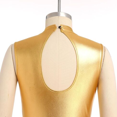 IBAKOM Praise Dance Dress for Women Gold Metallic Chiffon Asymmetric Skirt Lyrical Contemporary Dance Liturgical Overlays in Kuwait