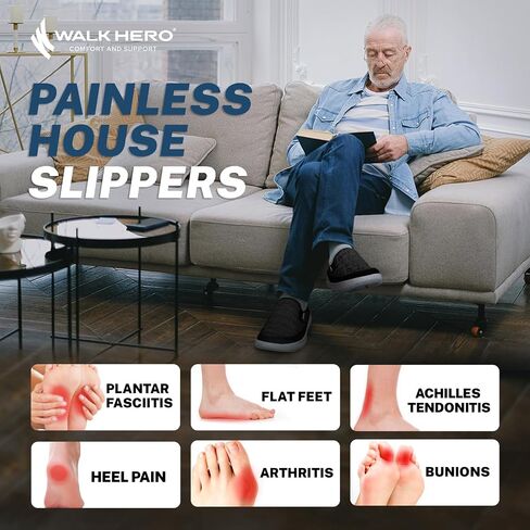 Mens Slippers for Plantar Fasciitis, Slip on Arch Support House Slippers for Men, Lightweight Indoor Outdoor Wide Toe Box Shoes for Men with Cushioned Outsole in Kuwait
