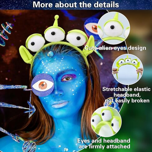Alien Headband, Green, 2 Count - Elastic Three-eyed Alien Women Hairband for Adults and Children - Funny Party Cosplay Accessory for Halloween, Christmas, Birthday in Saudi Arabia