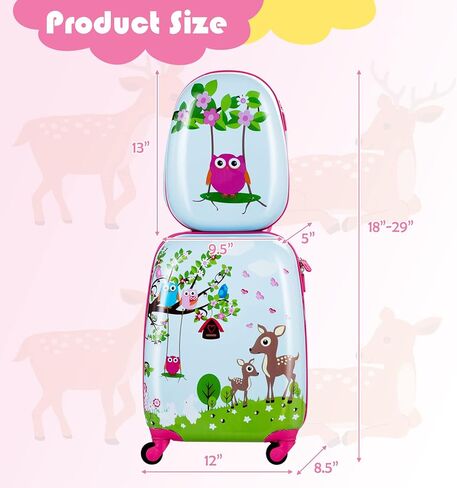 BABY JOY 2 PC Kids Luggage, 16" Toddlers Carry-on Suitcase & 12" Backpack Set, Children Travelling Case w/ 4 Casters & Retractable Handle, Lightweight Trolley Case for Boys & Girls (Deer) in Saudi Arabia