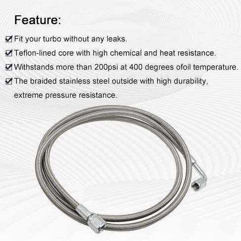 4AN Turbo Oil Feed Line 24" Length Steel braided 90 degree straight hose end pressure stainless steel material Remote turbocharger sensor Teflon Turbo feed wire 24 inch argent 551871 in Saudi Arabia