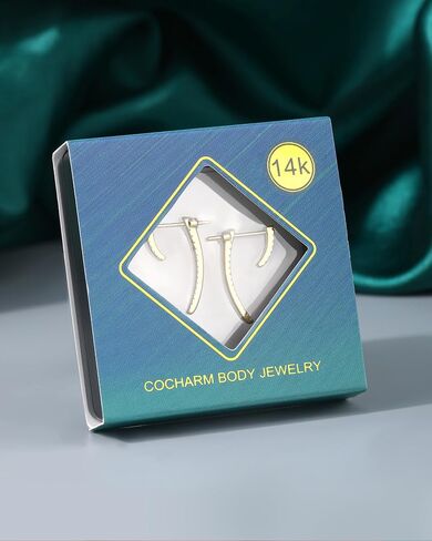 COCHARM 14K Solid Gold Stud Earrings 20g Gold Earrings Jacket Dangle Earrings Cubic Zirconia Lobe Earrings for Women in Saudi Arabia