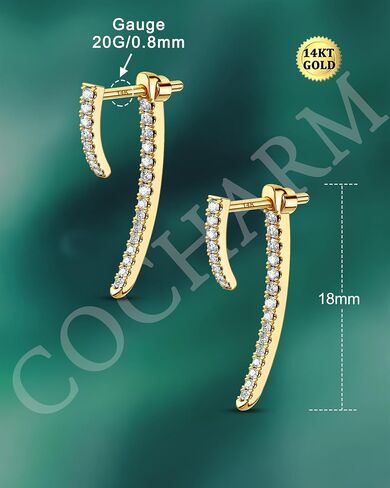 COCHARM 14K Solid Gold Stud Earrings 20g Gold Earrings Jacket Dangle Earrings Cubic Zirconia Lobe Earrings for Women in Saudi Arabia