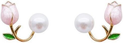 Tulip Earrings Imitate Pearl Flower Stud Earrings Colorful Tulip Jacket Front Earrings for Women Jewelry Gift in Kuwait