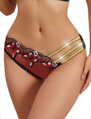Womens Sexy Panties Butterfly Flower Embroidered Underwear Mesh Panties Glitter Waist Band Panty Pack in Saudi Arabia