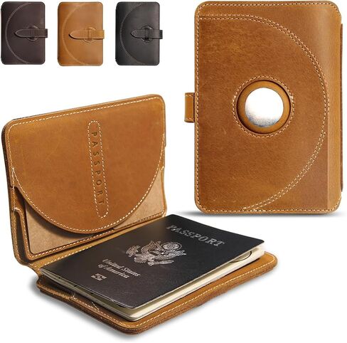 Passport Wallet - Leather Passport Book Cover - Passport Holder for Travel Family- Genuine Leather Travel Wallet Passport Holder for Man - Passport Sleeve with Slot for Airtag in Saudi Arabia