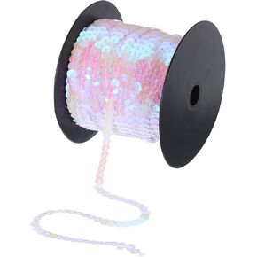 MECCANIXITY 100 Yards x 0.24 Inch Flat Sequin Strip Laser Sequins Fabric Paillette Spangle Sequins Trim for Crafts DIY Sequin Fringe Sewing White Yellow