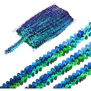 MECCANIXITY 11 Yards 0.8 Inch Elastic Sequins Trim 2 Row Flat Sequin Strip Paillette Sequins Fabric Ribbon for Crafts DIY Sequin Fringe Sewing Purple Green