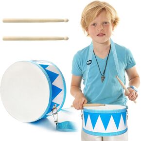 Kids Drum Set,8 Inch Wooden Drum Toys,Educational Baby Drum Toys with an Adjustable Strap and 2 Drumsticks,Sensory Musical Instrument Drum for Toddler,Kids,Boys & Girls