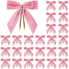 24 Pcs Red Small Velvet Christmas Bows for Christmas Tree, Wreath, Gift Wrapping, Crafts, Wedding, Party, Twist Tie Bows for Treat Bag Bakery Candy Bags, Home Decor 1" W,3.5 x 3.5 inch