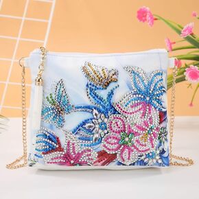 Diamond Painting Kits for Kids & Adult Cross-Body Handbag with Chain 5D DIY Rhinestone Cross Stitch Arts Craft Makeup Shoulder Bag Zipper for Christmas Gift Ross Beauty (Butterfly Flower)