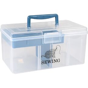 Plastic Sewing Supplies and Tool Box with Handle 12 inch sewing box organizer 2Tier Art Craft Organizer Storage Box for Medicine,Nail,Hair Accessories Makeup Organizer and Family First Aid Box