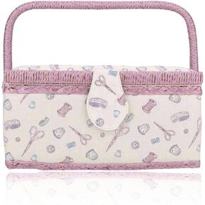 Sewing Basket, Classic Fabric Design Sewing Kit Accessories Large Sewing Box Sewing Supplies Organizer and Storage Portable Sewing Kit Embroidery Box, 9.6 x 7.1 x 5.1 inches