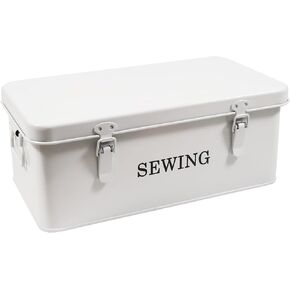 Gzsekken Metal Sewing Basket, Sewing Kit Storage and Organizer with Compartments and Hinged Lid,Vintage Sewing Box Sewing Supplies Organizer Needles, Pincushions, Art Supplies,Organizer White