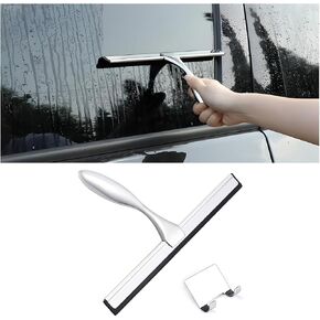 BESULEN Stainless Steel Shower Squeegee for Car Windows, Glass Water Wiper with Hook or Sucker, Glass Window Cleaner Tool, Bathroom Shower Door Household Mirror Blade for Home Cleaning (Wiper+Sucker)