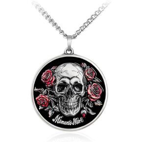 CHURYUML Memento Mori Necklace Skull Necklace Gothic Jewelry Pendant Inspirational Stoicism Gifts Cool Halloween Gifts for Women Men