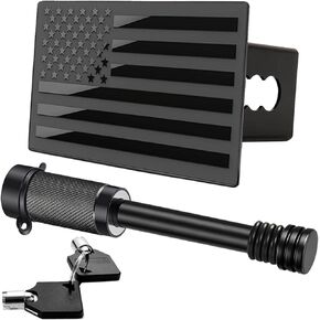 American Flag Metal Trailer Hitch Cover for 2 inch Receivers（with 5/8-Inch Pin Diameter Trailer Hitch Lock ） (Black)
