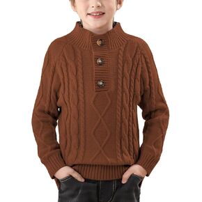 BesserBay Boys Winter Cable Knit Button Down Sweaters Mock Neck Chunky Pullover 4-12 Years