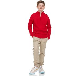 Boys Quarter Zip Cable Knit Sweater – Classic Warm Pullover for Kids. Black, Navy, Red