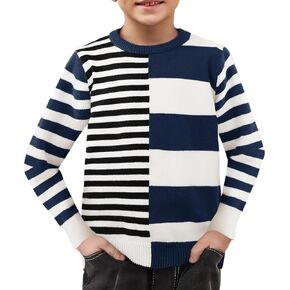 Boys Sweater Kids Fashion Striped Crewneck Pullover Sweaters Tops 5-14 Years