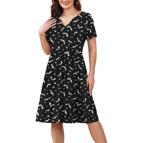 FOLUNSI Women's Plus Size Short Sleeve Pleated Casual Shirt Dress with Pockets